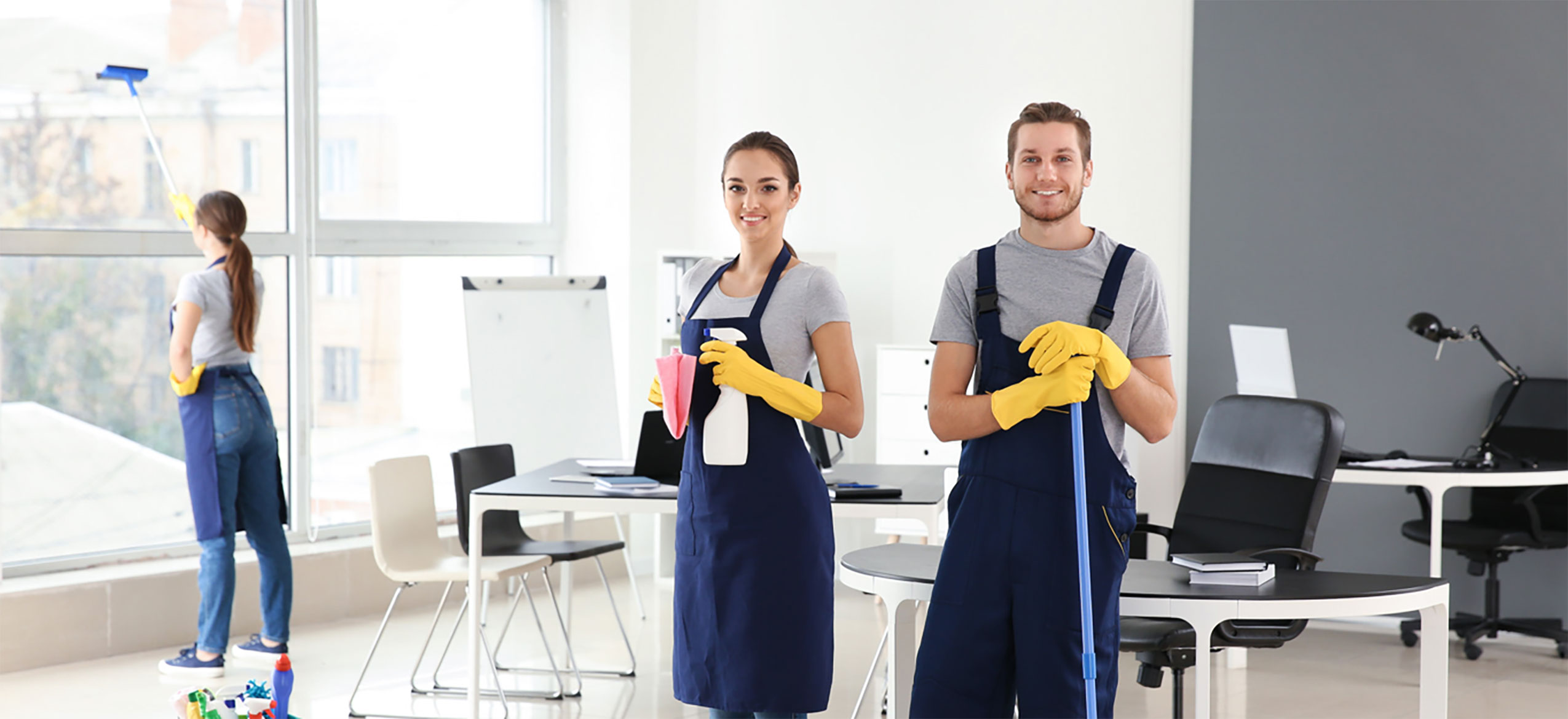 Professional team cleaning a commercial property